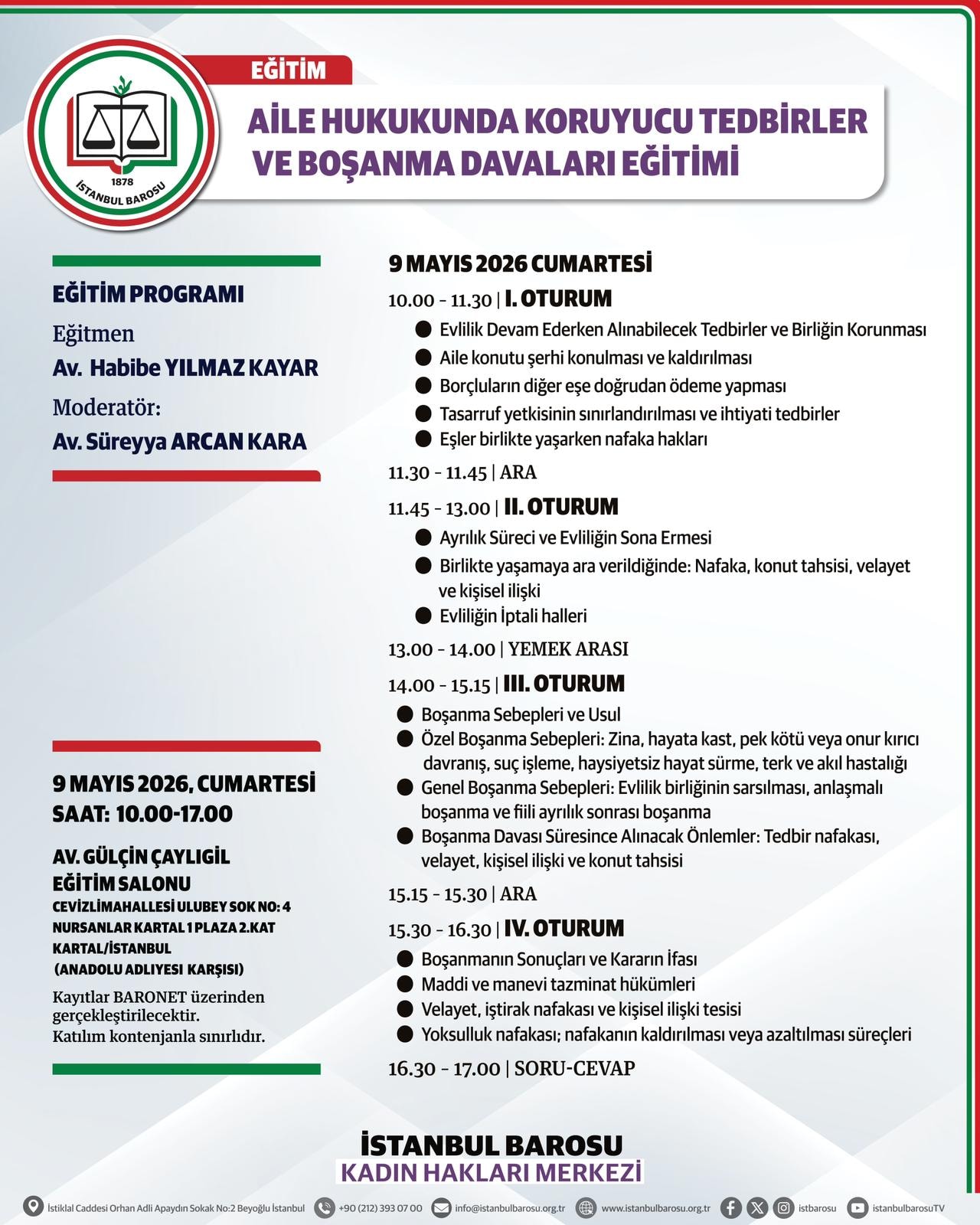 AİLE HUKUKUNDA KORUYUCU TEDBİRLER VE BOŞANMA DAVALARI EĞİTİMİ
