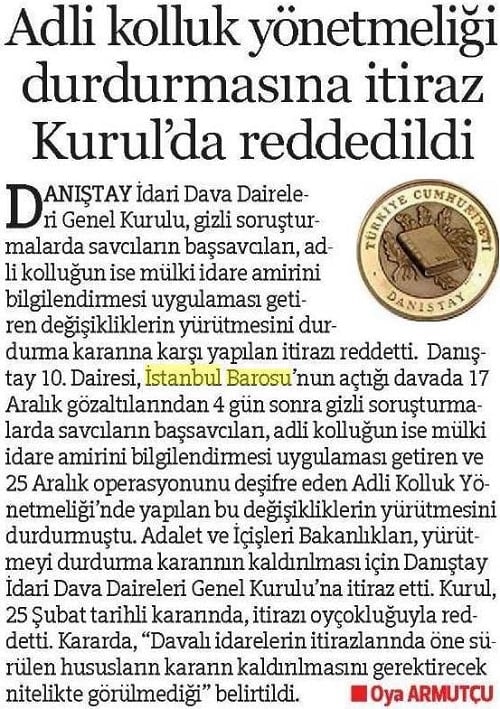 Adli Kolluk Yönetmeliğinde Değişiklik Yapılmasına Dair Yönetmeliğin Yürütmesinin Durdurulmasına İtiraz Reddedildi - 2