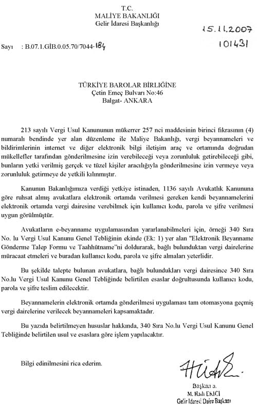 E-Beyannameye İlişkin Genelge Bakanlık Tarafından Yayınlanarak Vergi Dairelerine Gönderildi - 1