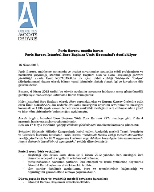 Fransız Barolarından İstanbul Barosu’Na Tam Destek

 - 10