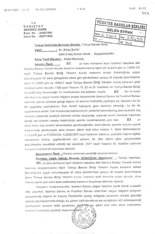 Stajyer Avukatların Yurt Dışındaki Avukatlar Yanında Geçirdikleri Süre De Staj Süresinden Sayılabilecek  - 2