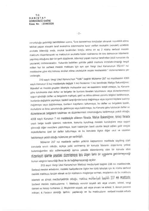Karşı Taraf Avukatlık Ücretinin Belgelendirilmesiyle İlgili Danıştay'dan Yürütmeyi Durdurma Kararı - 4
