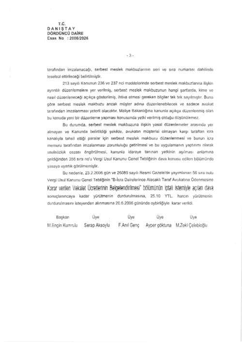 Karşı Taraf Avukatlık Ücretinin Belgelendirilmesiyle İlgili Danıştay'dan Yürütmeyi Durdurma Kararı - 5