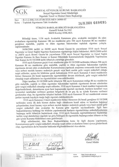 Serbest Çalışan Avukatların 
Sosyal Güvenlikle İlgili Hak Ve Yükümlülüklerinde 
5510 Sayılı Sosyal Sigortalar Ve Genel Sağlık Sigortası Kanunuyla Yapılan Değişiklikler Hakkında Genel Değerlendırme - 1