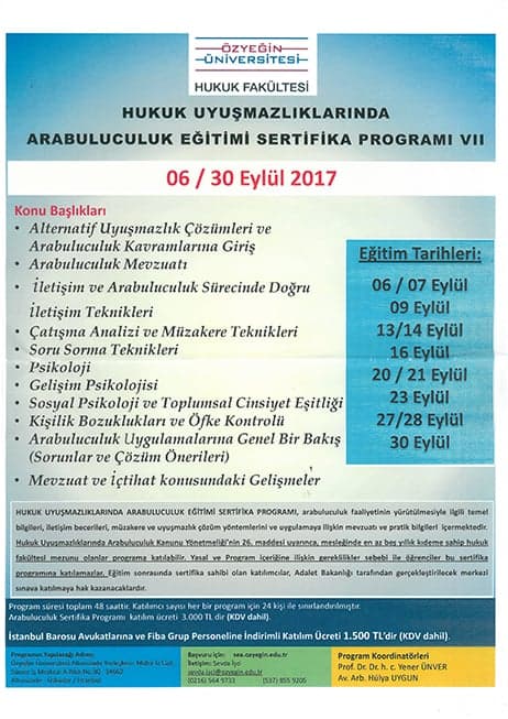 Hukuk Uyuşmazlıklarında Arabuluculuk Eğitimi Sertifika Programı VII