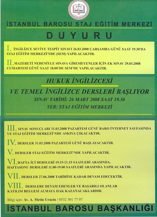 Hukuk İngilizcesi Ve Temel İngilizce
Dersleri Başlıyor