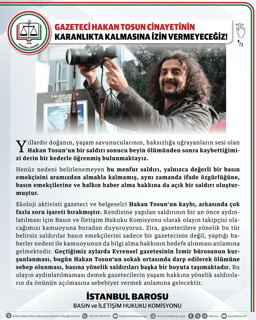 Gazeteci Hakan Tosun Cinayetinin Karanlıkta Kalmasına İzin Vermeyeceğiz