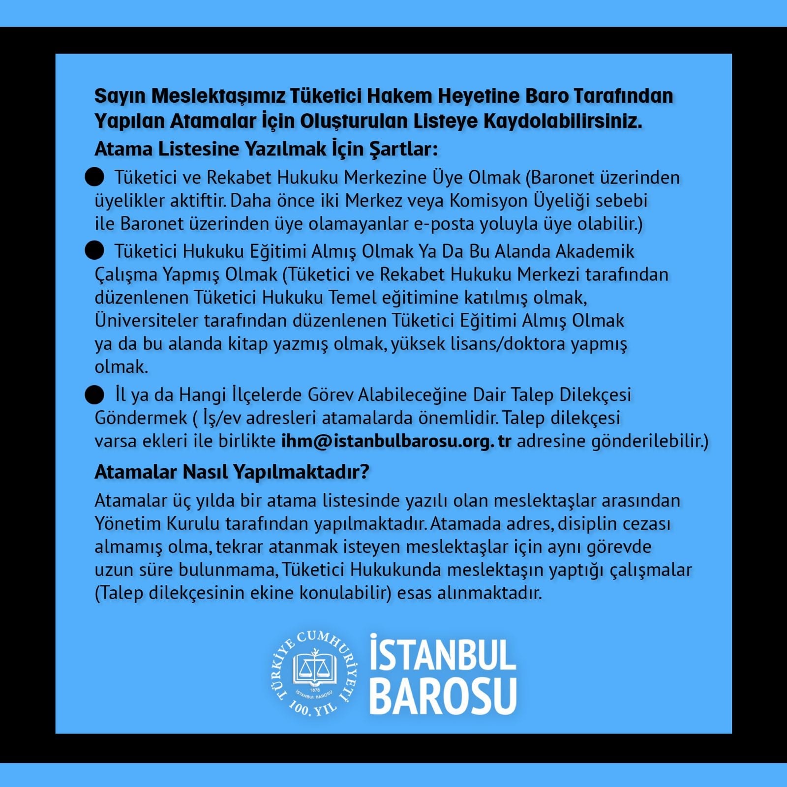 Tüketici Hakem Heyetine Baro Tarafından Yapılan Atamalar İçin Oluşturulan Listeye Kaydolabilirsiniz