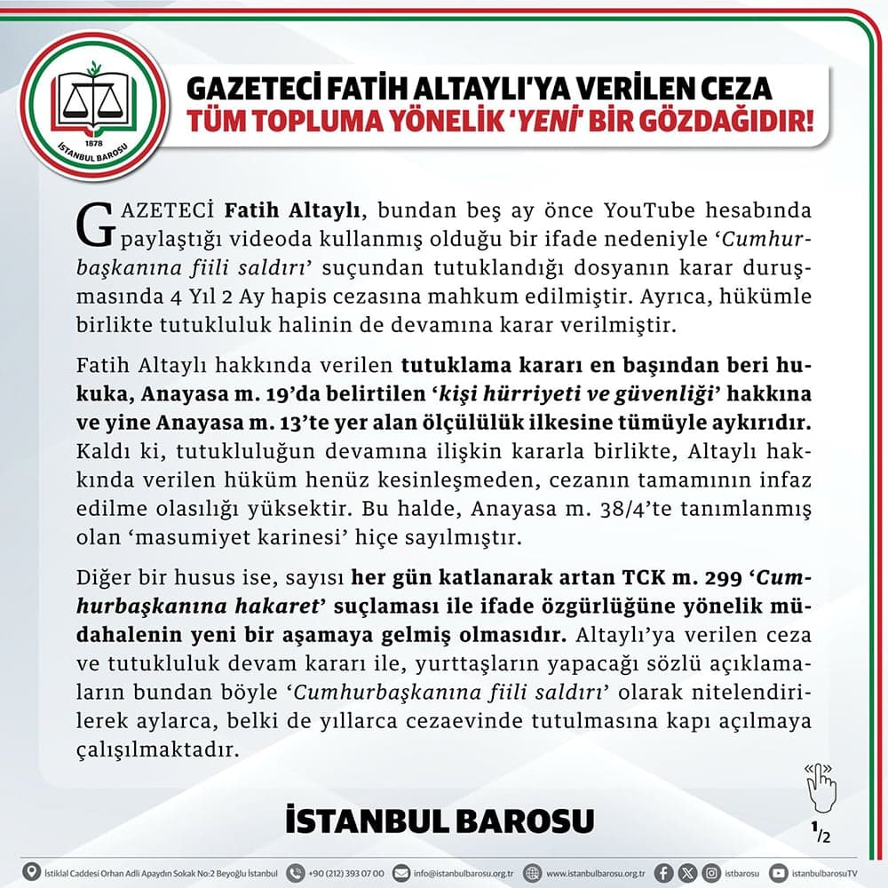 Gazeteci Fatih Altaylı'ya Verilen Ceza Tüm Topluma Yönelik 'Yeni' Bir Gözdağıdır!