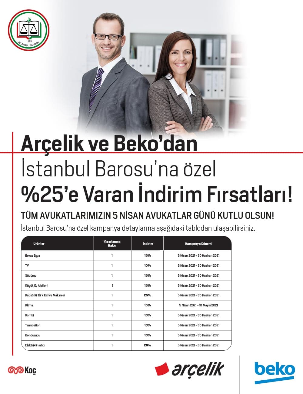 Arçelik ve Beko'dan İstanbul Barosu'na Özel %25'e Varan İndirim Fırsatları!