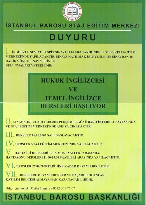 Hukuk İngilizcesi Ve Temel İngilizce Dersleri Başlıyor