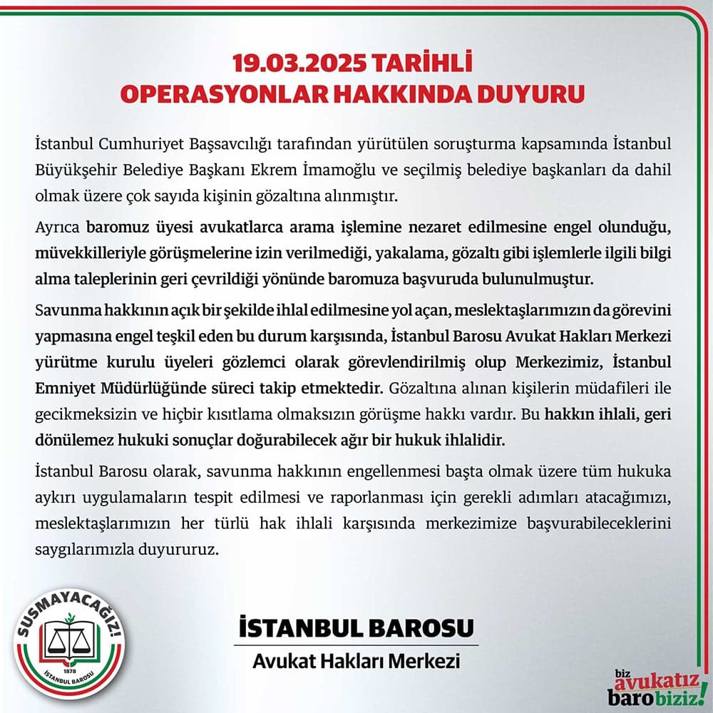 19.03.2025 Tarihli Operasyonlar Hakkında Duyuru