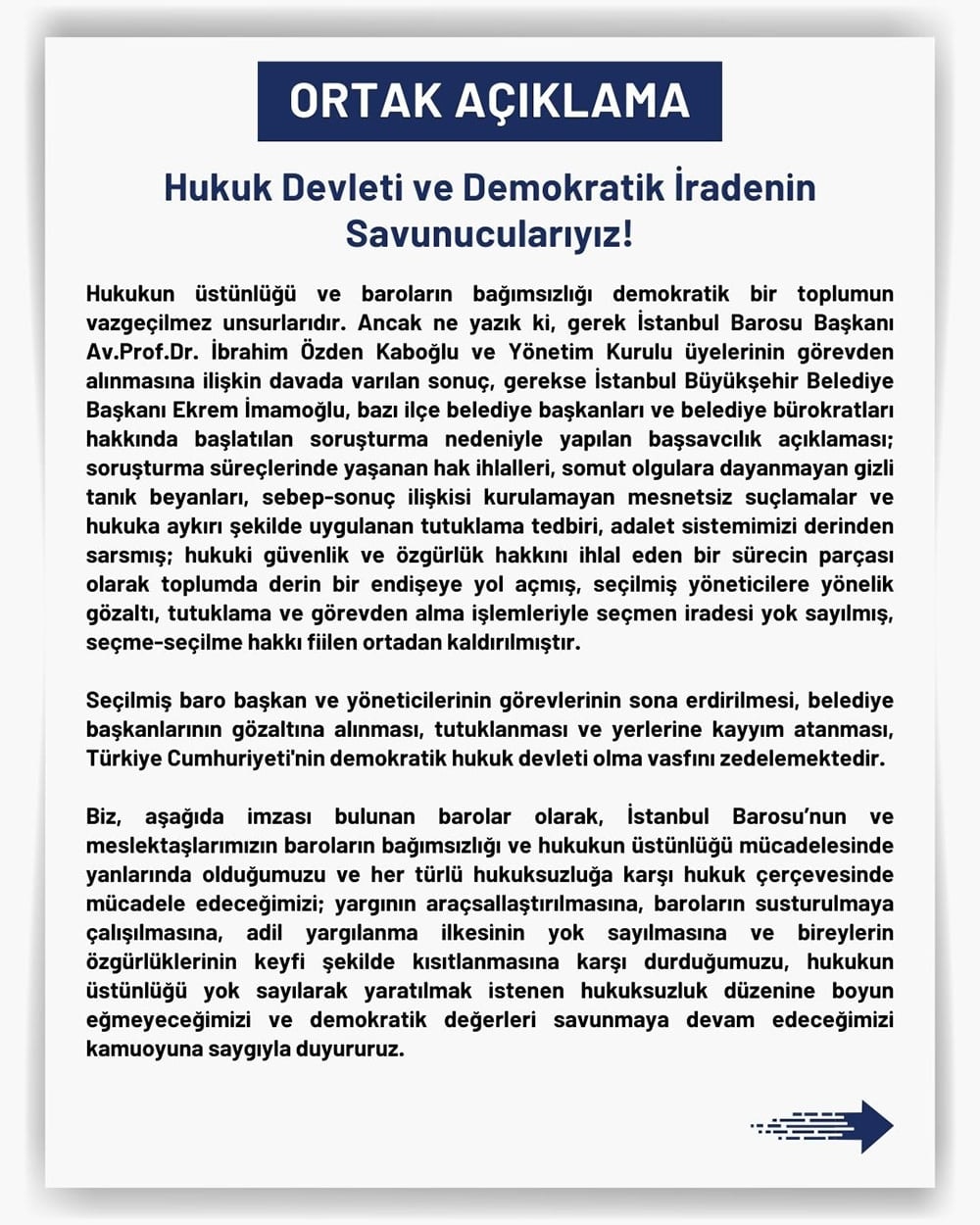 Ortak Açıklama: Hukuk Devleti ve Demokratik İradenin Savunucularıyız!