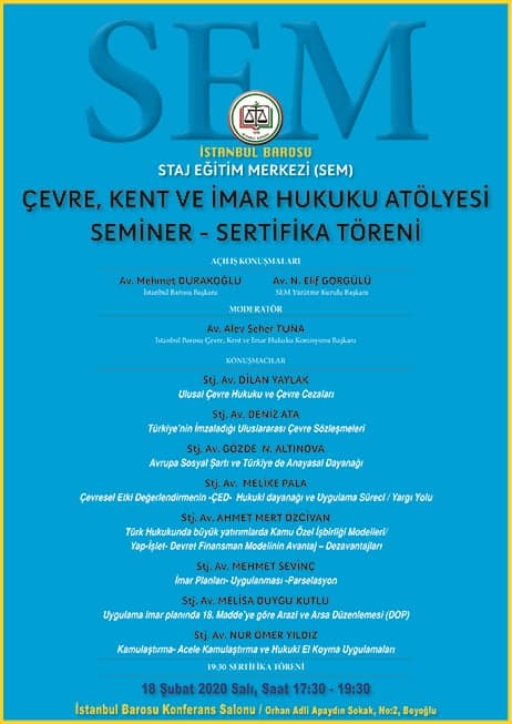 Çevre, Kent ve İmar Hukuku Atölyesi Seminer - Sertifika Töreni