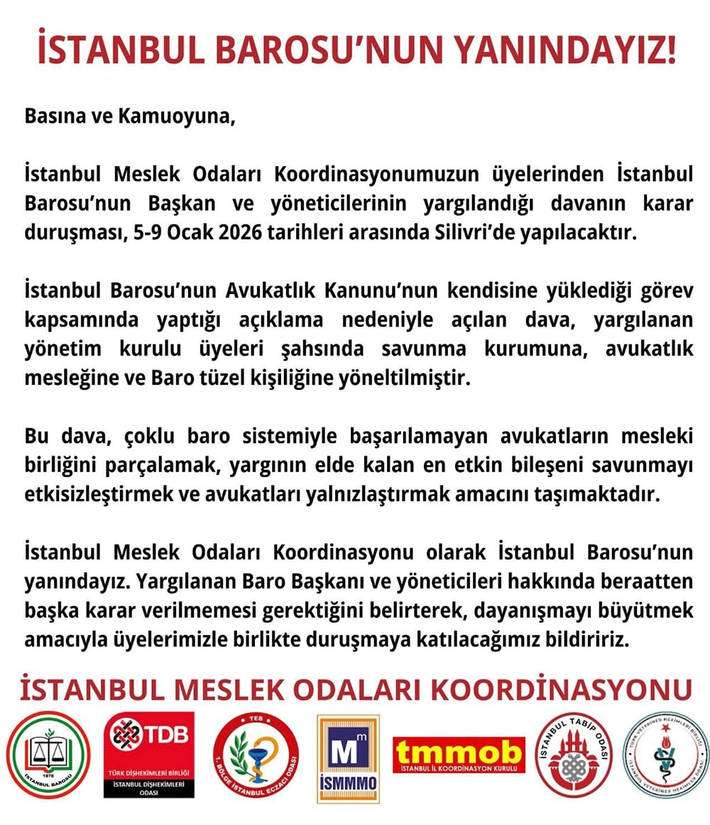 İstanbul Barosu'nun Yanındayız