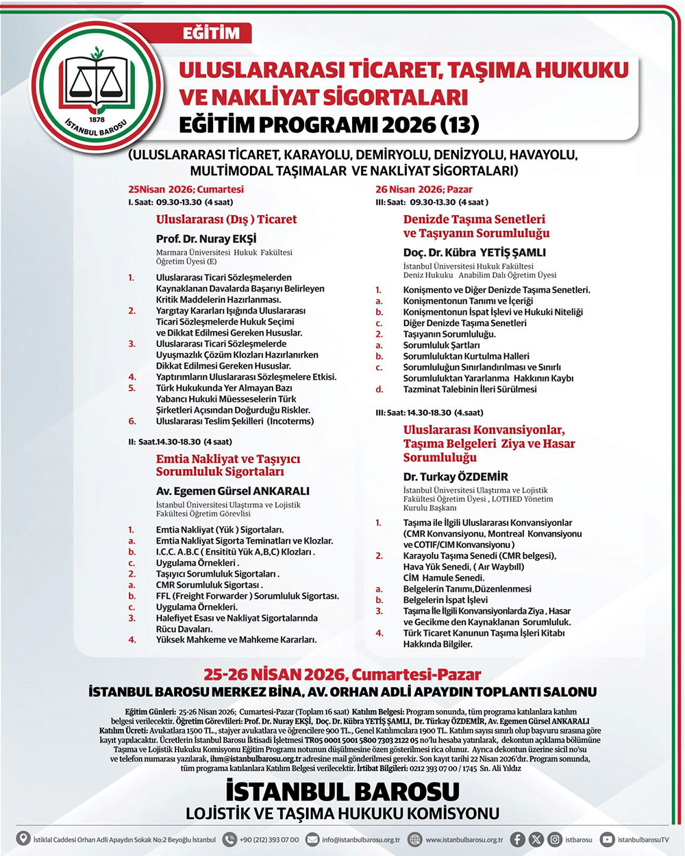 TAŞIMA HUKUKU EĞİTİM PROGRAMI